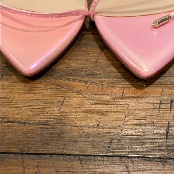 La Femme Shimmering Pink Lace-Up Heels - Picture 6 of 7